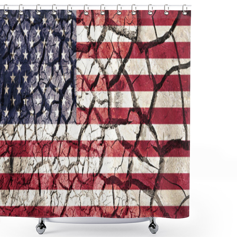 Personality  American Flag On Cracked Ground Background Shower Curtains