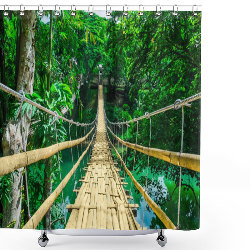 Personality  Bamboo Hanging Bridge Over River In Tropical Forest Shower Curtains