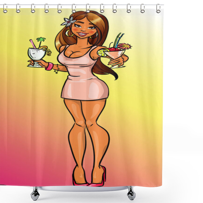 Personality  Sexy Girl With Two Cocktails, Party Invitation Shower Curtains