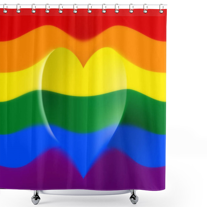 Personality  The Rainbow Flag Is A Symbol Of Pride Lgbt And Lgbtq With A Heart Shape And The Text Love Is Love. Gay Lesbian Transgender Rainbow Blurred Wave Background. Multicolor Gay Flag For Parade, Vector Shower Curtains