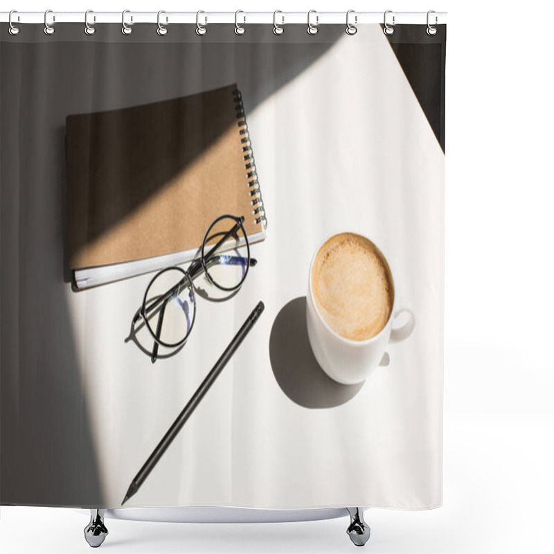 Personality  Coffee, Eyeglasses And Notepad Shower Curtains