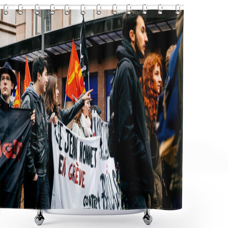 Personality  Protest Macron French Government String Of Reforms Shower Curtains