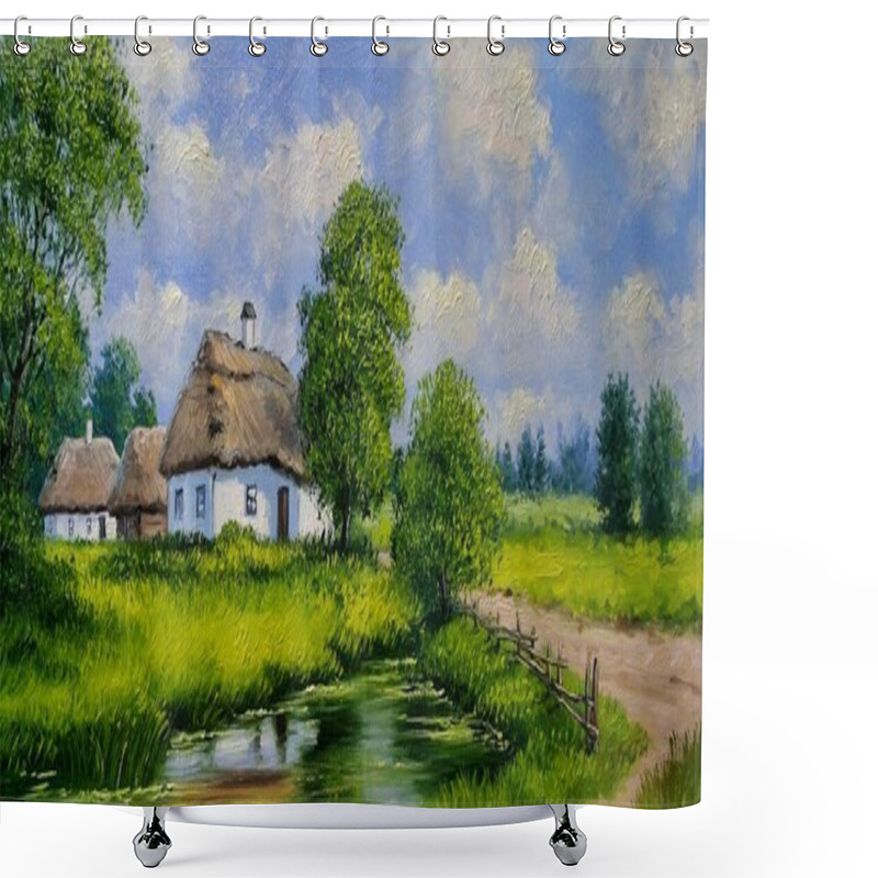 Personality  Landscape,oil Painting On Canvas. Ukraine, House In The Forest And River, Landscape With A Pond And Trees Shower Curtains