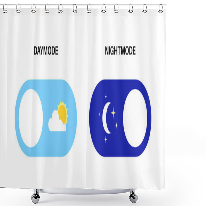 Personality  Switch Element Button For Light Or Dark Theme. Digital Toggle Symbol. Day Night Mode Icon For Application. Indicator For Smartphone. Frontend Control Realistic Vector Illustration On White Background. Shower Curtains