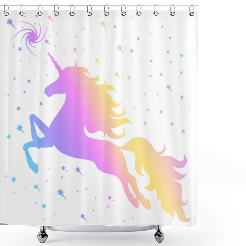 Personality  Silhouette Of A Flying Unicorn In The Starry Sky. Rainbow Silhouette. Shower Curtains