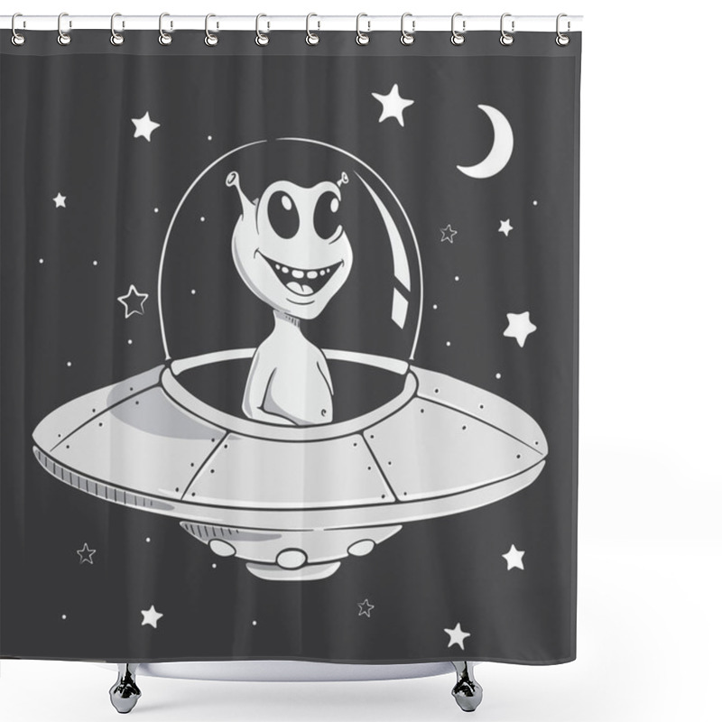 Personality  Funny Alien Flies In Space Shower Curtains