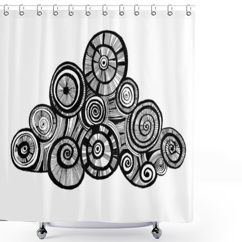 Personality  Black And White Ornamental Cloud On A White Background. Drawn With Lines And Strokes. Circles, Spirals, Curls. Shower Curtains