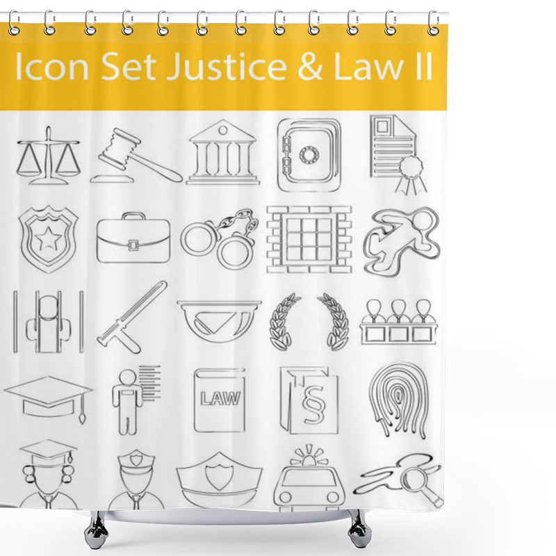 Personality  Drawn Doodle Lined Icon Set Justice & Law II Shower Curtains