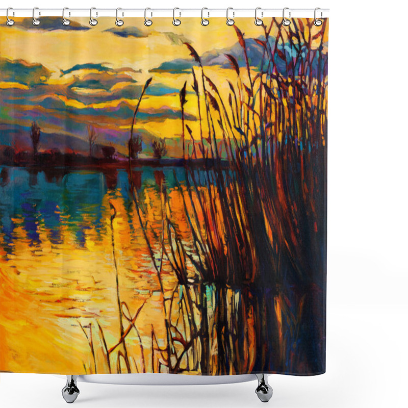 Personality  Lake On Sunset Shower Curtains