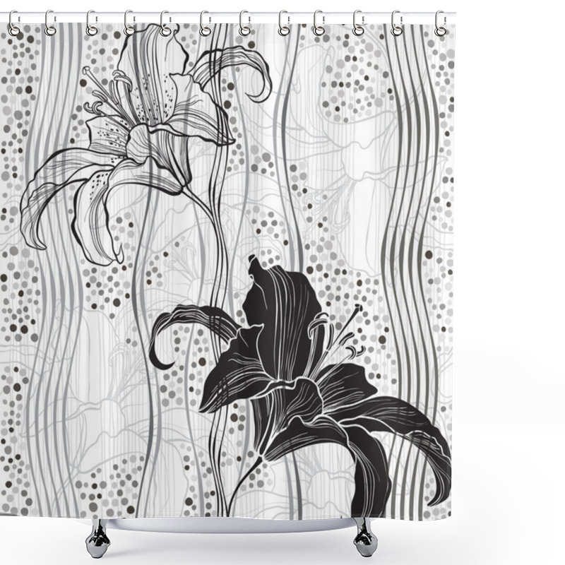 Personality  Monochrome Seamless Pattern With Lilies. Shower Curtains