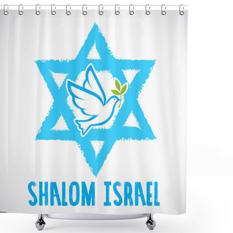 Personality  Star Of David With Dove With Olive Branch Vector Illustration. Israel Independence Day. Hanukkah Greeting Cards. Shield Of David. Flying Pigeons Symbol Of Peace. Flag Of Israel. Shower Curtains