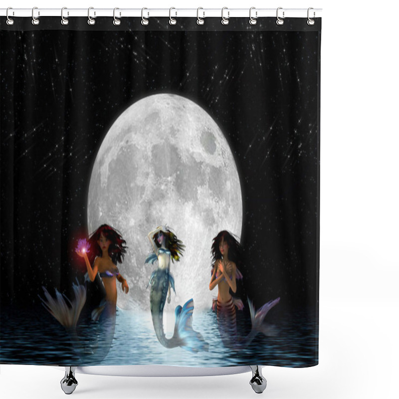 Personality  Mermaids Swimming In The Moonlight. Shower Curtains