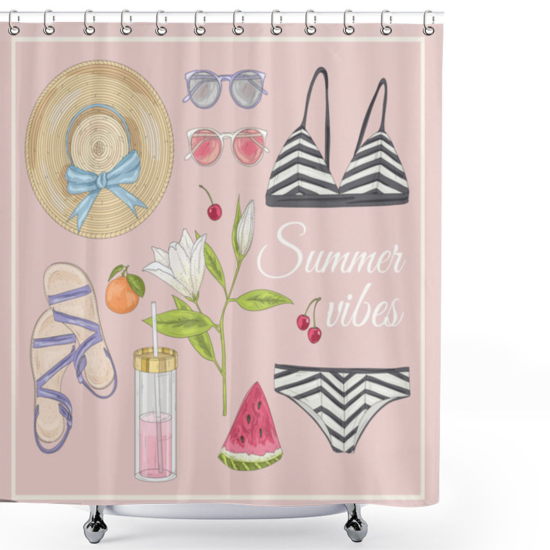 Personality  Summer Fashion Vector Accessories Set. Shower Curtains