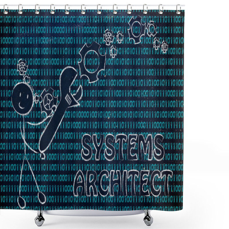 Personality  Man With Wrench Setting Up Binary Code Shower Curtains