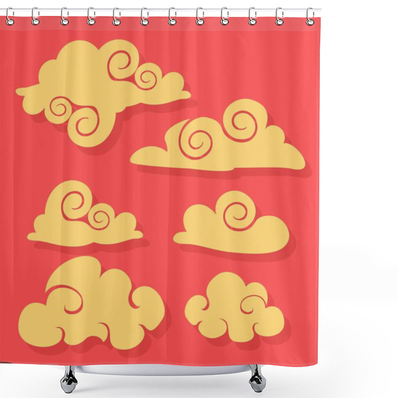 Personality  Japanese Cloud Set, Asian Traditional Wavy Curly Ornament Shower Curtains