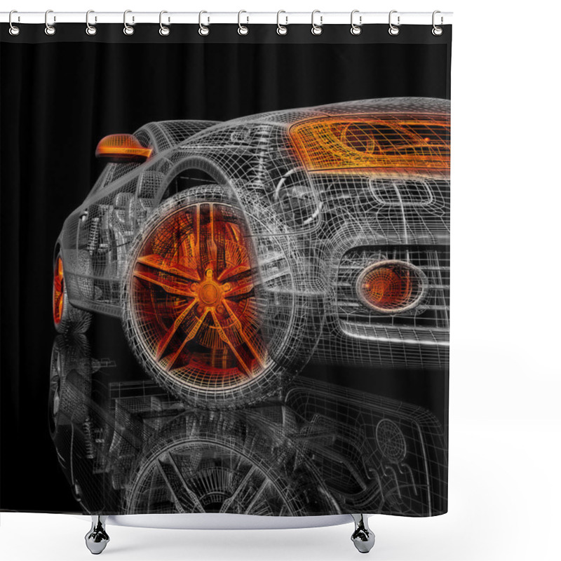 Personality  3d Car Model On A Black Background. Shower Curtains