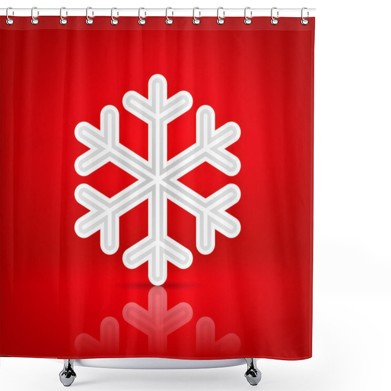 Personality  White Satin Snowflake Sign With Dark Drop Shadow On Red Background. This Vector Illustration Saved In 10 Eps Shower Curtains