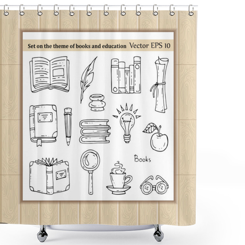 Personality  Set With Doodles On The Theme Of Books And Education Shower Curtains