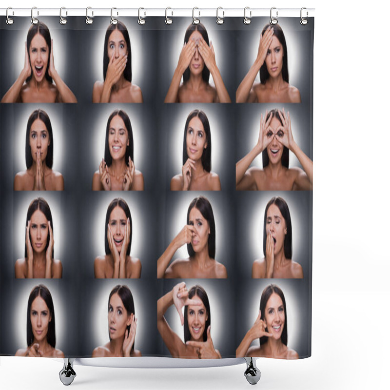 Personality  Collage Of Woman Expressing Diverse Emotions Shower Curtains