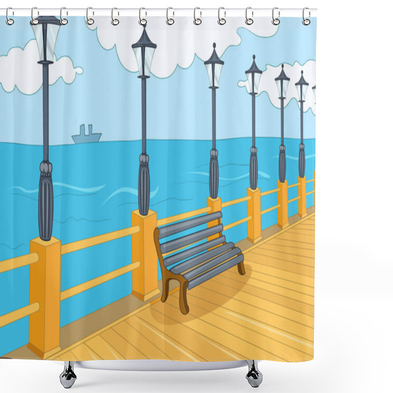 Personality  Cartoon Background Of Embankment. Shower Curtains