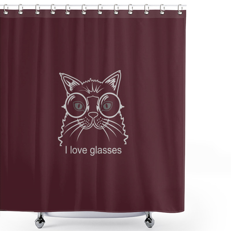 Personality  Vector Portrait Cat In Big Glasses Shower Curtains