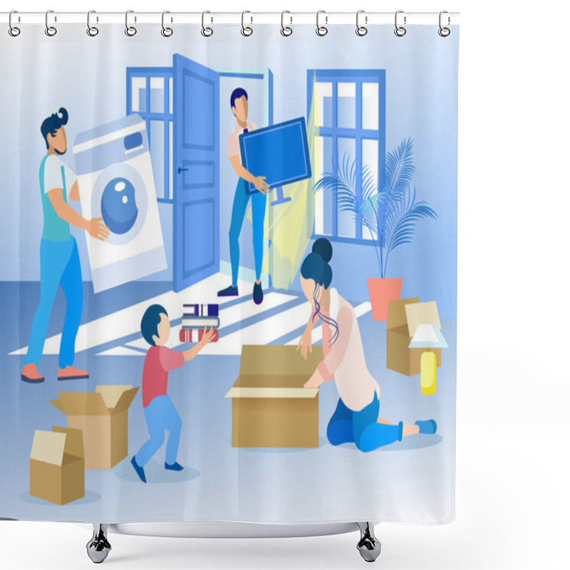 Personality  Family Packing Personal Items Ready For Moving Shower Curtains