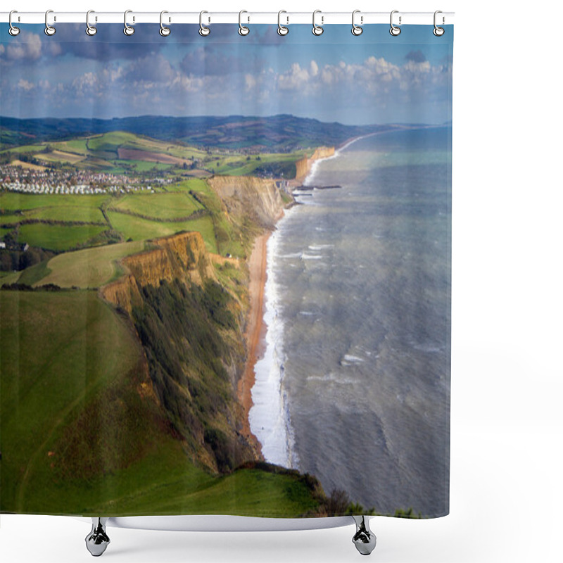 Personality  Dorset Coast View Towards West Bay And Chesil Beach Shower Curtains