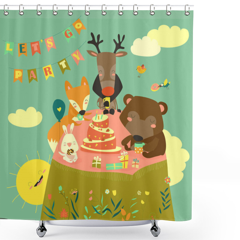 Personality  Birthday Background With Happy Animals Shower Curtains