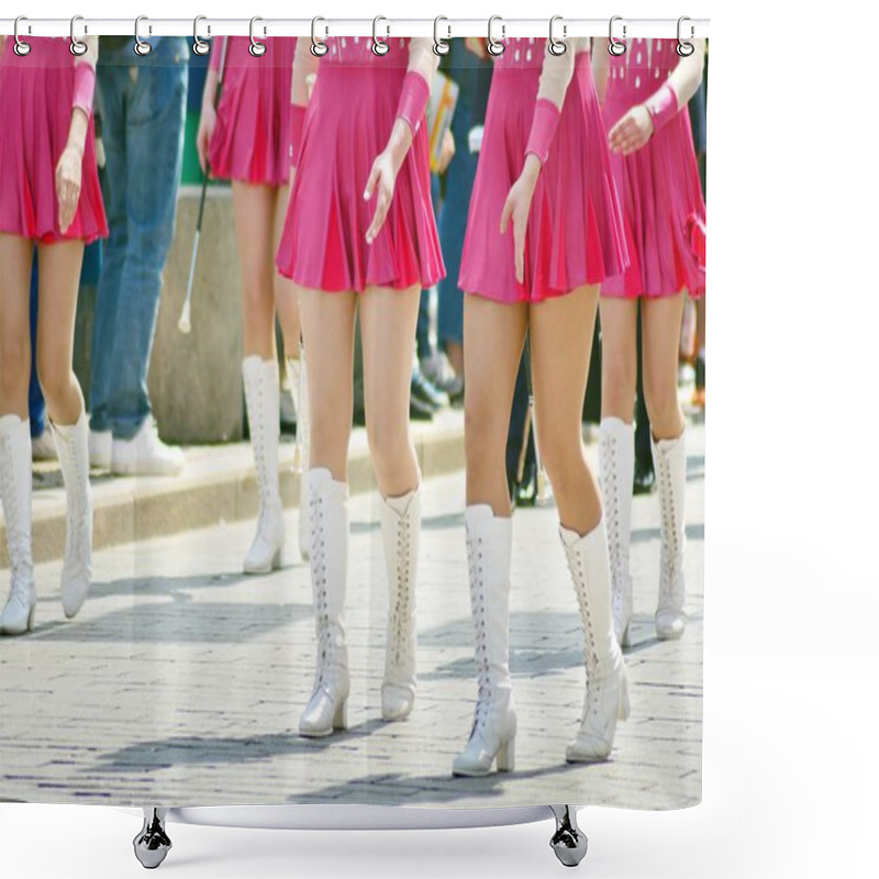 Personality  Cheerleaders Closeup In A Symmetrical Formation Shower Curtains