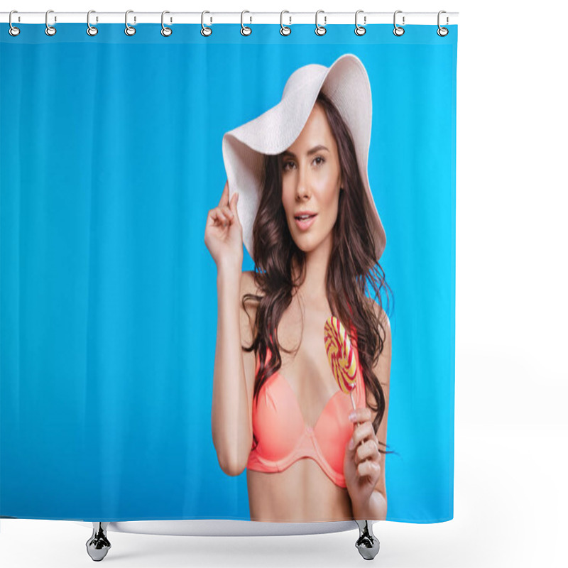 Personality  Girl In Swimsuit Holding Lollipop  Shower Curtains