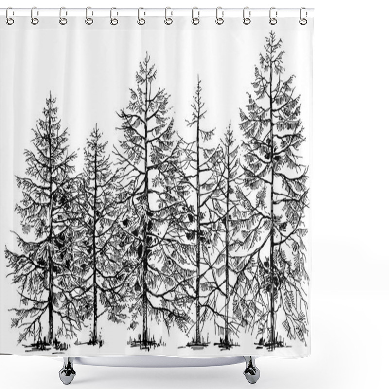 Personality  Pine Forest Hand Drawn Border Shower Curtains