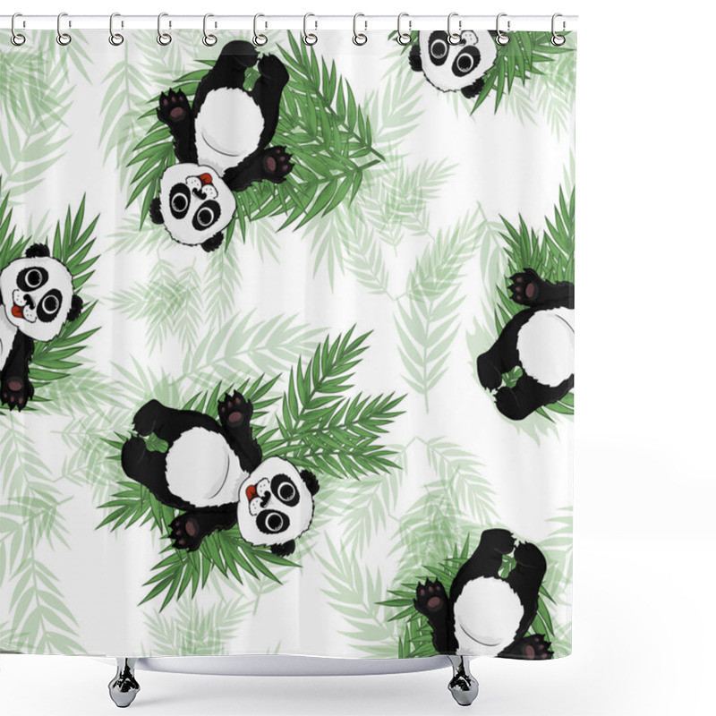 Personality  Seamless Pattern Of Panda. Eucalyptus Tree, Foliage Natural Branches, Green Leaves, Herbs, Plant Hand Drawn Vector Beauty Rustic Eco Friendly Background On White Shower Curtains