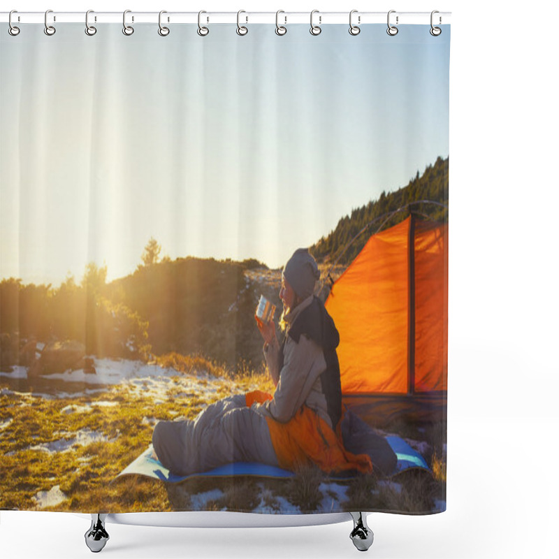 Personality  Girl In A Sleeping Bag. Shower Curtains