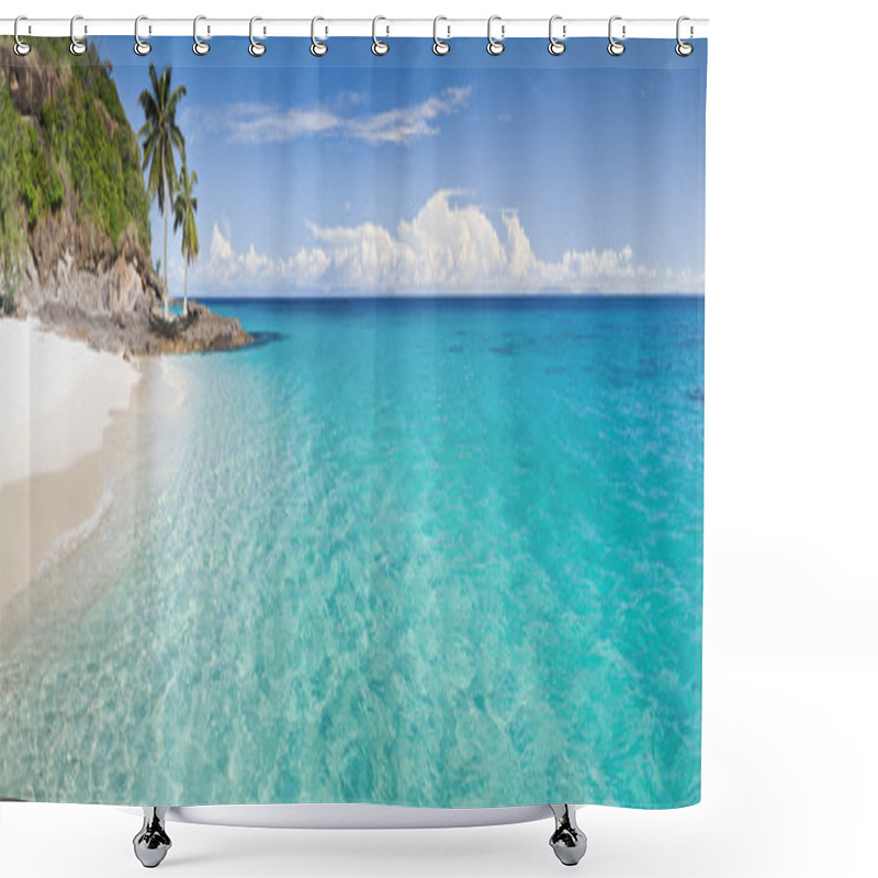 Personality  Desert Island Panorama With Palm Trees On The Beach Shower Curtains