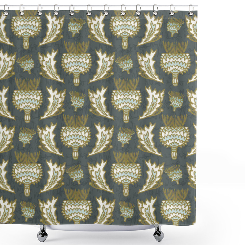 Personality  Seamless Vector Pattern. Hand Drawn Thistle Leaf Floral Damask. Ornamental Baroque All Over Print. Retro Victorian Swatch Shower Curtains