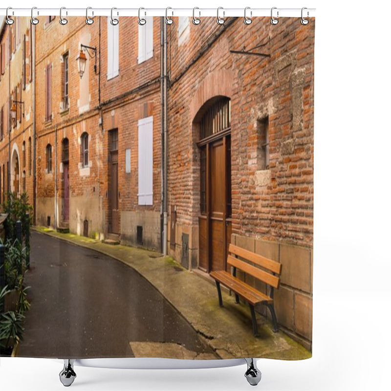 Personality  Bench On A Narrow Street In A European Town Shower Curtains