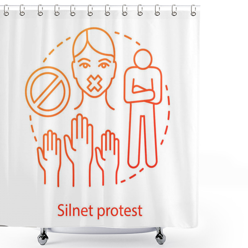 Personality  Silent Protest Concept Icon. Civil Disobedience, Nonviolent Resistance, Boycott Idea Thin Line Illustration. Raised Hands, Stop Sign, Activist With Taped Mouth Vector Isolated Outline Drawing Shower Curtains