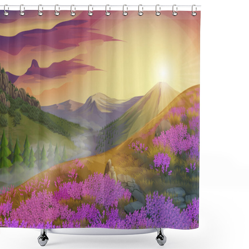 Personality  Lavender, Summer Evening Landscape, Vector Background Shower Curtains