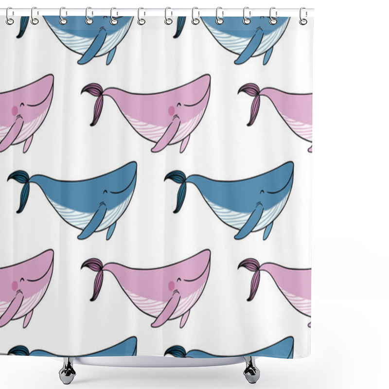 Personality  Pattern With A Small Cartoon Whale. Shower Curtains