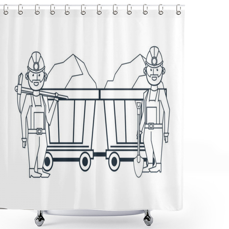 Personality  Mining And Workers Cartoon Black And White Shower Curtains