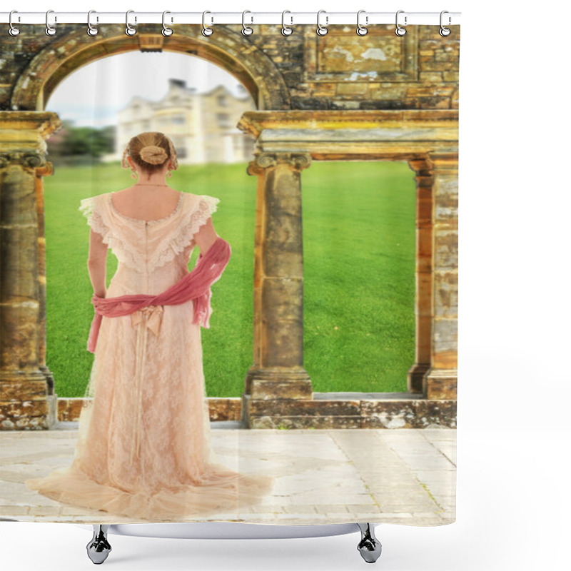 Personality  Victorian Woman With Pink Scarf Shower Curtains