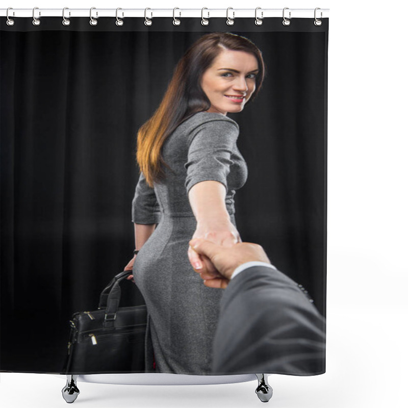 Personality  Woman Holds Hand Of A Man Shower Curtains