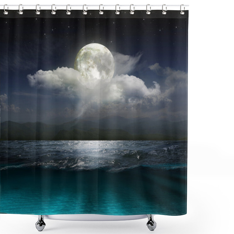 Personality  Fantasy Landscape - Moon, Lake And Fishing Boat Shower Curtains