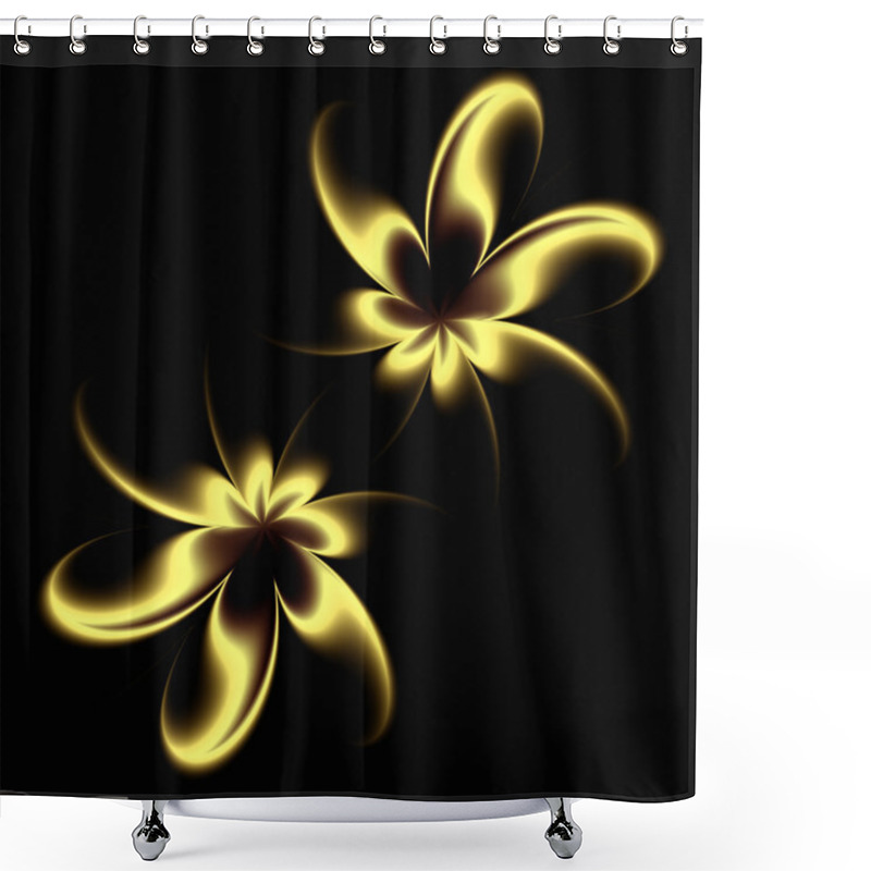 Personality  Abstract Yellow Flowers On Black Background Shower Curtains