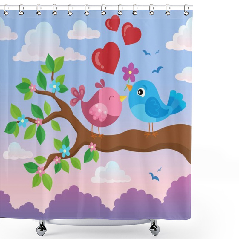 Personality  Valentine Birds On Branch Theme 2 Shower Curtains