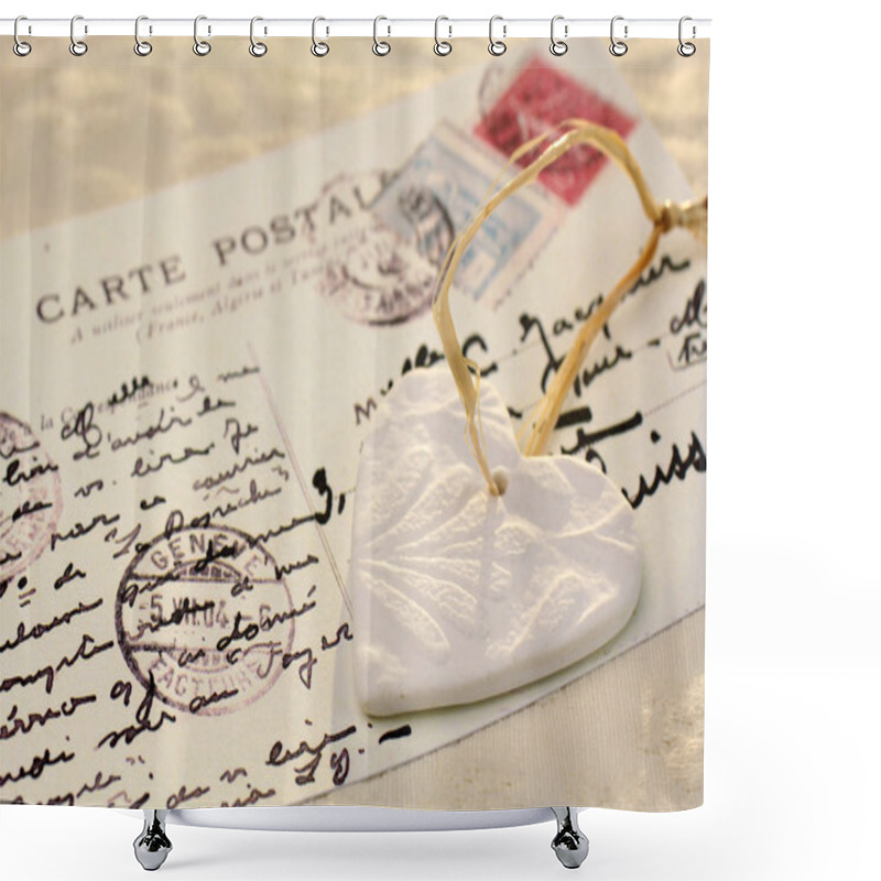 Personality  Stone Hearts With Postcard Shower Curtains