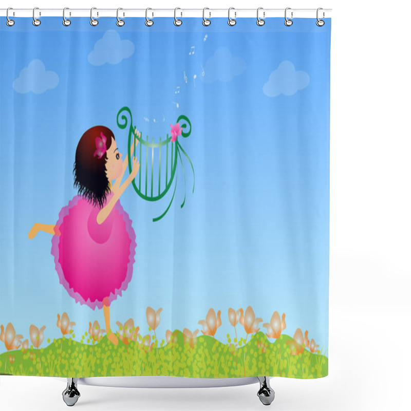 Personality  Girl With Lyre Shower Curtains