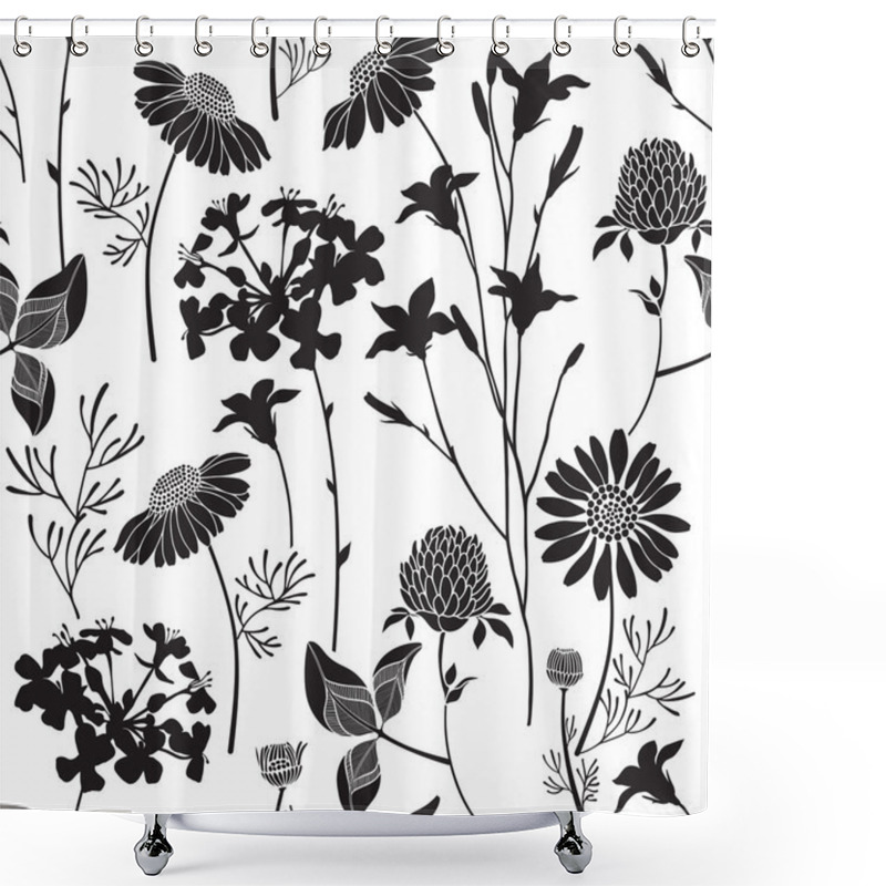 Personality  Seamless Pattern With Wild Flowers Shower Curtains