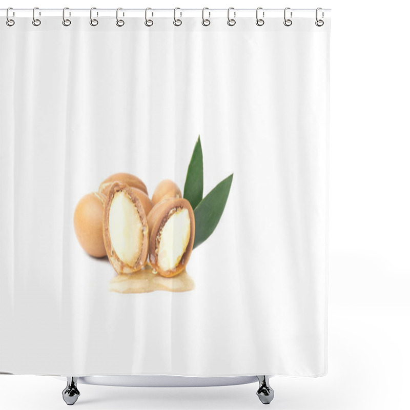 Personality  ARGAN SEEDS Isolated On A White Background. Argan Oil And Argan Nuts Concept Shower Curtains