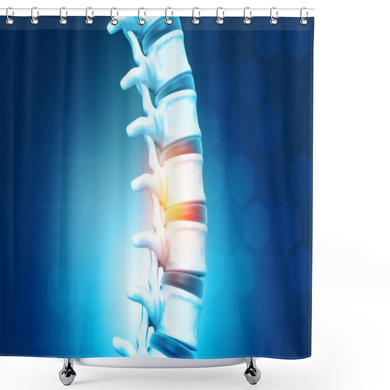 Personality  Human Spine, Vertebrae Anatomy On Science Background. 3d Illustration  Shower Curtains